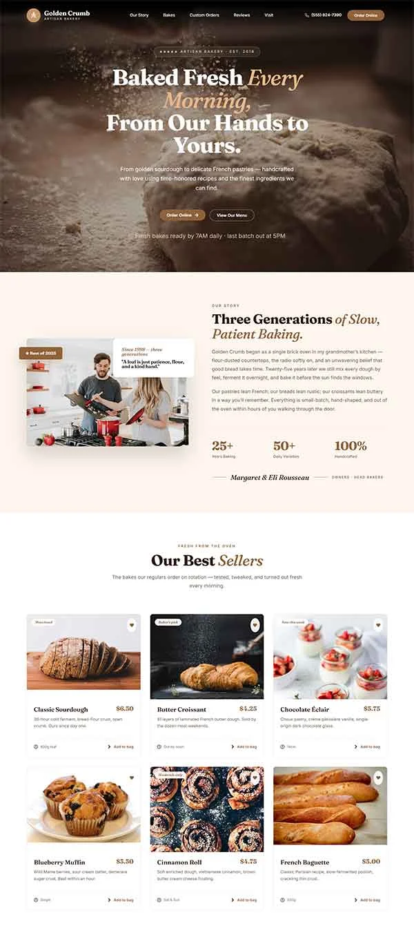 Elementor landing page built by an AI agent with EMCP, bakery website example